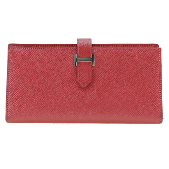 Hermes HERMES Beansufla Long Wallet Vaux Epson Made in France 2014 Red □R Bel... - Picture 1 of 10